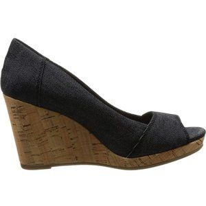 TOMS WOMEN'S STELLA PEEP-TOE WEDGES BLACK DENIM 8.5W